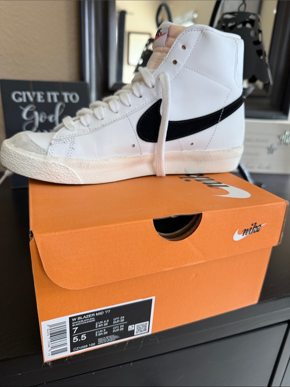 Nike Blazer Mid High-Top White with Black Swoosh